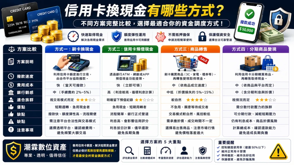 信用卡換現金有哪些方式？不同方案完整比較｜潮霖數位資產｜有卡即可申請