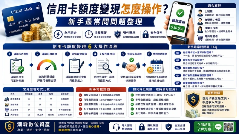 信用卡額度變現怎麼操作？新手最常問問題整理｜潮霖數位資產｜有卡即可申請