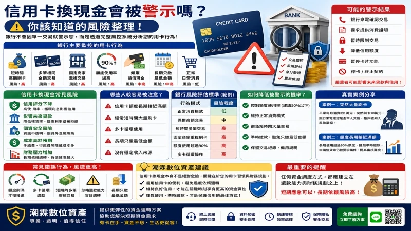信用卡換現金會被警示嗎？你該知道的風險整理｜潮霖數位資產｜有卡即可申請